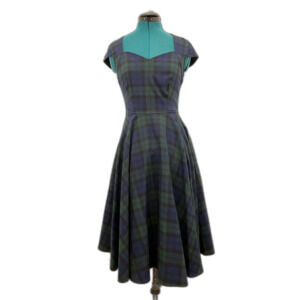 Hell Bunny blue green plaid sweetheart swing dress XS